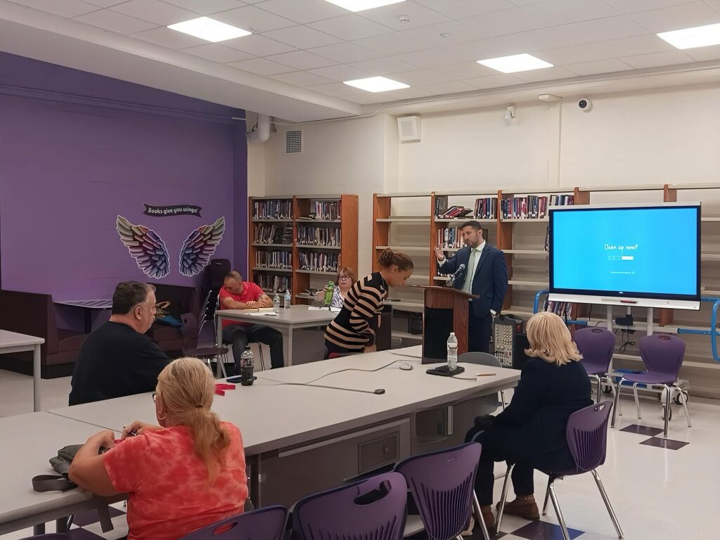 Giving a county update at the 2nd Precinct Community Council meeting.